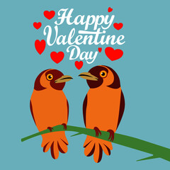 A pair of valentine birds on a black background with cute font.