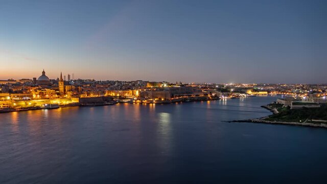 Morning night to day timelapse of Valletta old town, Malta