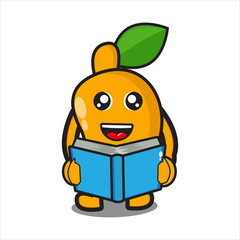 cute mango fruit mascot with book vector design eps 10