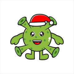 cute mascot corona virus character on christmas day vector design eps 10