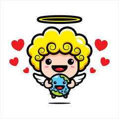 cute cupid character designs embrace the earth lovingly