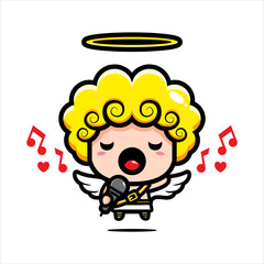 cute cupid character design singing with mic