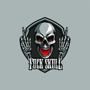 skull head with bastrad fuck hand, logo, vector, icon, illustration, mascot game for esport team