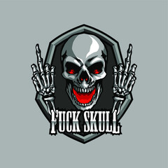 skull head with bastrad fuck hand, logo, vector, icon, illustration, mascot game for esport team