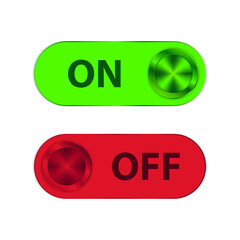 On and Off Toggle Switch Buttons with Lettering Modern Devices User Interface Mockup or design template with Green and red metallic texture. Vector illustration  for user interface app mobile