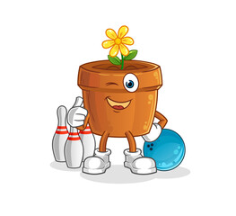 flower pot play bowling illustration. character vector