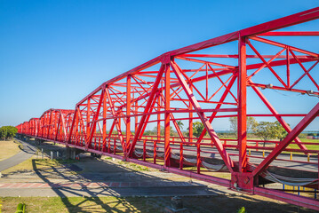 Fototapeta na wymiar Heritage Steel Bridge at Xiluo township in Yunlin, Taiwan