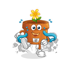 flower pot runner character. cartoon mascot vector