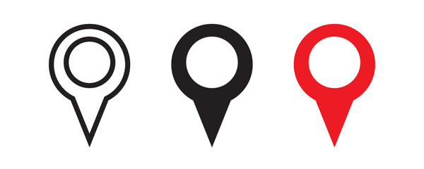 Pin, pointer, map location, place marker icon set. Vector graphic illustration. Suitable for website design, logo, app, template, and ui. 