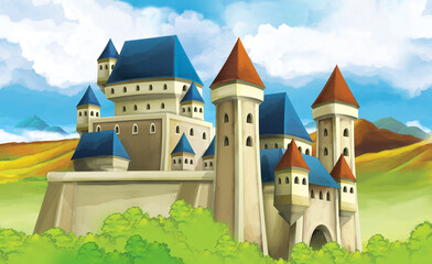 Plakat cartoon nature scene with castle in the background illustration