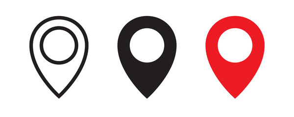 Pin, pointer, map location, place marker icon set. Vector graphic illustration. Suitable for website design, logo, app, template, and ui. 