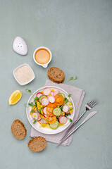 Vegetable salad with pea sprouts