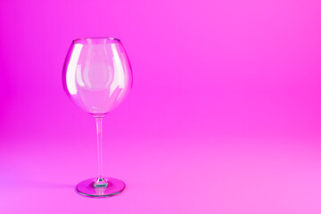 3D illustration of wine glasses. Wine glasses for alcohol on a pink background