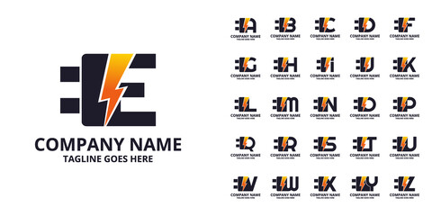 Set Flash initial letter Logo Icon Template. Illustration vector graphic. Design concept Electrical Bolt and electric plugs With letter symbol. Perfect for corporate, more technology brand identity