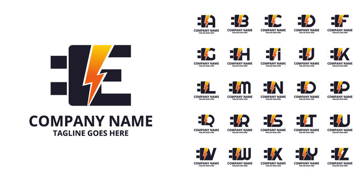 Set Flash initial letter Logo Icon Template. Illustration vector graphic. Design concept Electrical Bolt and electric plugs With letter symbol. Perfect for corporate, more technology brand identity