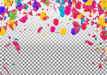 Abstract Background with Shining Colorful Balloons. Birthday, Party, presentation, sale, and space for your text. Vector illustration.