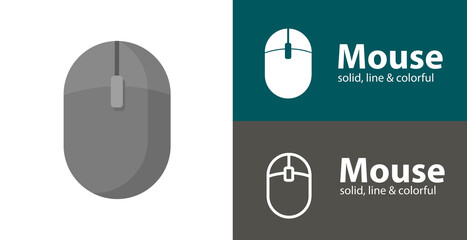 computer mouse isolated vector flat icon with technology electronics solid, line icons