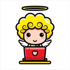 cute cupid character designs with love laptops