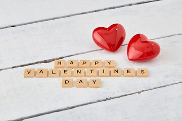 HAPPY Valentine's day text on white wood