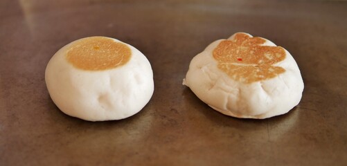 Chinese bun on hot plate griddle 