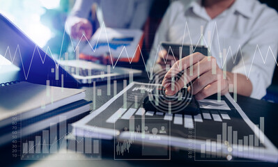 Intelligence (BI) and business analytics (BA) with key performance indicators dashboard concept.StartUp