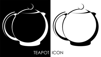 Chinese ceramic teapot icon for tea drinking. Kitchenware, breakfast utensils. Black and white vector