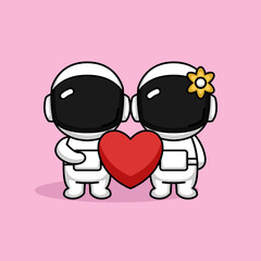 Cute of couple astronaut fall in love 