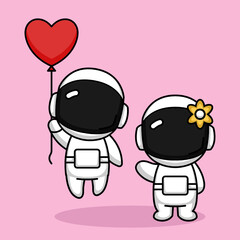 Cute of couple astronaut fall in love 