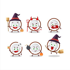 Halloween expression emoticons with cartoon character of slice of coconut