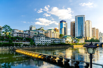 Fototapeta premium The moat of Guizhou, the riverside, the city skyline