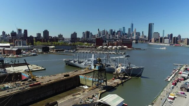 Pan View of Navy Yard and Background of Manhattan Skyline
