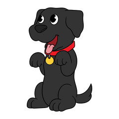 Cartoon Black Puppy Sitting Up Illustration