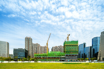 High rise buildings under construction in Qianjiang New Town, Hangzhou