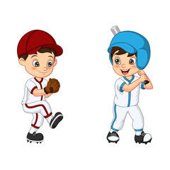 Happy two kids playing baseball