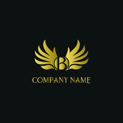 letter B and wings in luxury and elegant golden style logo design 