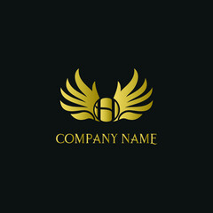letter H and wings in luxury and elegant golden style logo design 