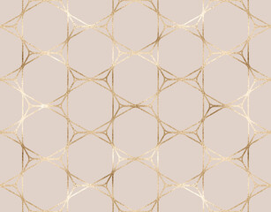 Naklejka premium Geometric seamless pattern gold rounded hexagon grid tiles.