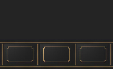 3d rendering. modern gold square classical frame pattern design on dark cement vintage wall background.