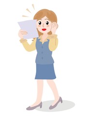 書類を手に取る会社員女性