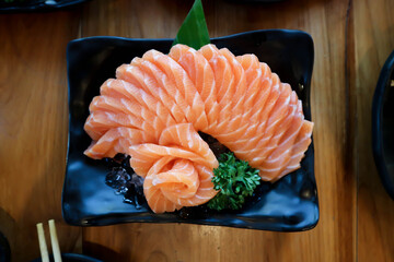 raw salmon or sliced salmon, salmon sashimi