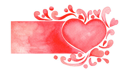 Red heart with rectangle copy space watercolor hand painting for decoration on Valentine's day and wedding events.