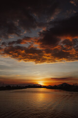 Fototapeta na wymiar Sunset in rural village in Cambodia