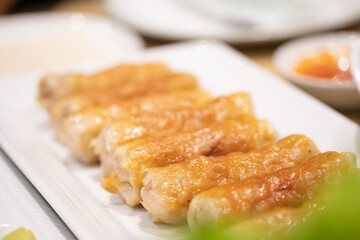Namnueng is a Vietnamese dish that is popular in Thailand. It is made from mashed pork. Much eating with side dishes as chili, garlic, mango, raw banana and fresh vegetables.