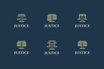 Set of Law firm logo design in line style. Justice logo template in abstract concept. Balance sheet logo or icon