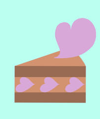 ピンクのハートがのったチョコレートのショートケーキ　ミントの背景