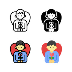 Character Gift Flower at Valentine Icon, and illustration Vector