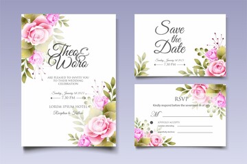 Fototapeta na wymiar Wedding Invitation Card with Hand Drawn Floral Decoration
