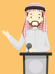 Qatari Businessman Speaker Lectern Illustration