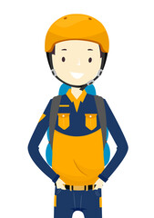 Man Rescue Worker Helmet Backpack Illustration