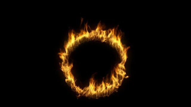 3D animation of a circle shape on fire with alpha layer